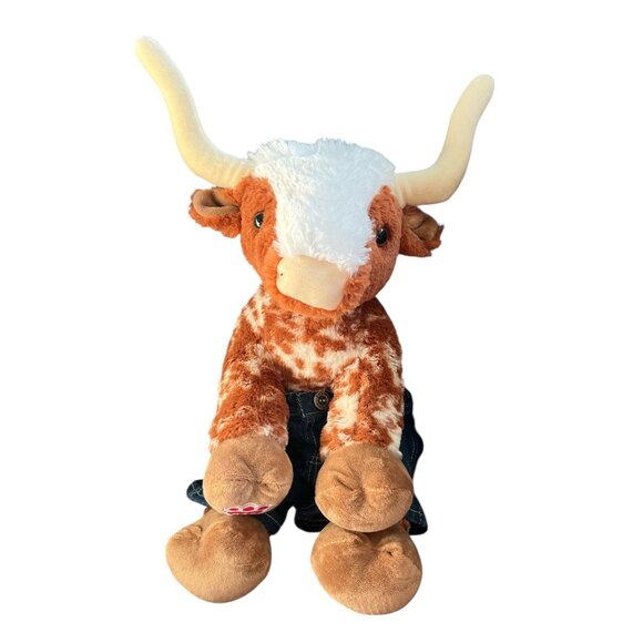 BUILD A BEAR BAB Longhorn Cow Plush Beating Heart with Jeans and Ball Cap - Picture 3 of 8